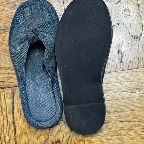 Zara Denim Bow Slide Sandals - Picture 5 of 12